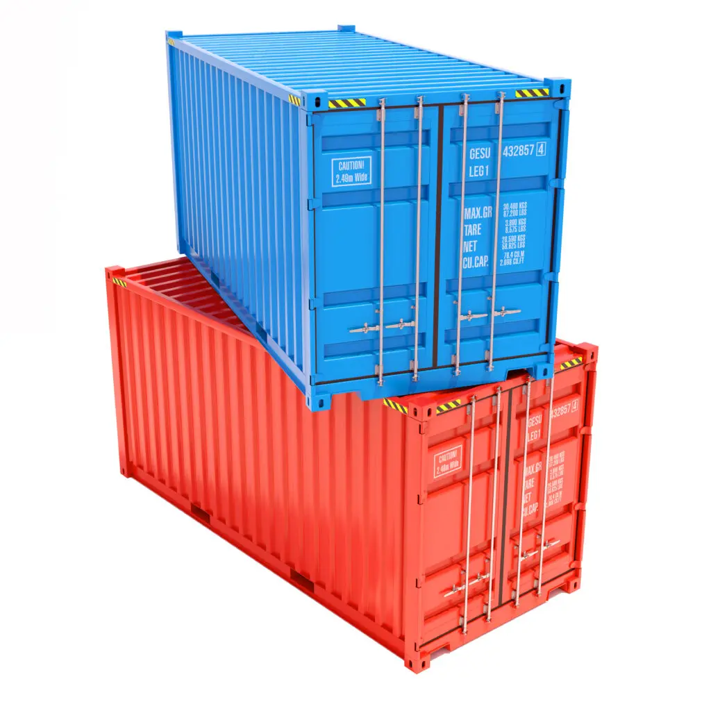 Stacked blue and red freight containers
