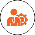 Orange professional icon with cogwheel