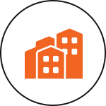 Orange buildings icon on black background